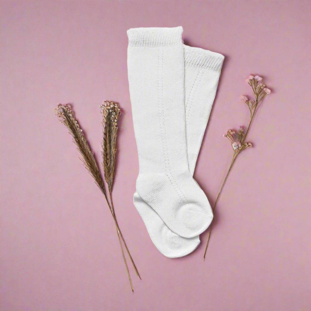 Little Love Bug Eyelet Knee High Socks Socks Little Love Bug Co. 0-12 Months White 